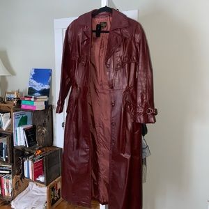 100% Red Leather Trench Coat